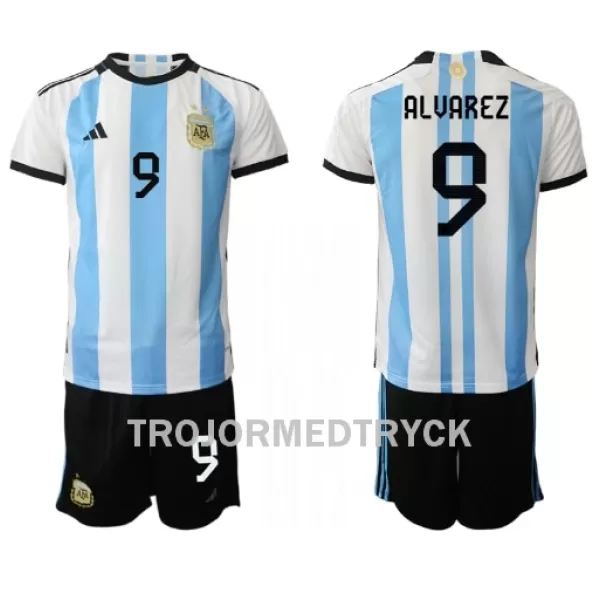 Argentina Julian Alvarez 9 VM 2022 Fotbollströja Barn Hemma