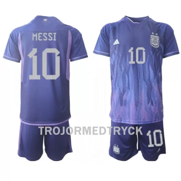 Argentina Lionel Messi 10 VM 2022 Fotbollströja Barn Borta