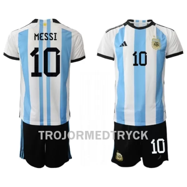 Argentina Lionel Messi 10 VM 2022 Fotbollströja Barn Hemma