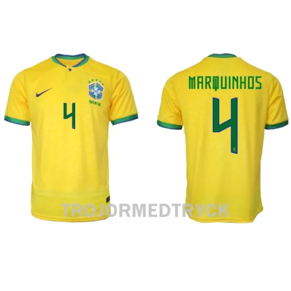 Brasilien Marquinhos 4 VM 2022 Fotbollströja Hemma