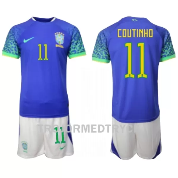 Brasilien Philippe Coutinho 11 VM 2022 Fotbollströja Barn Borta