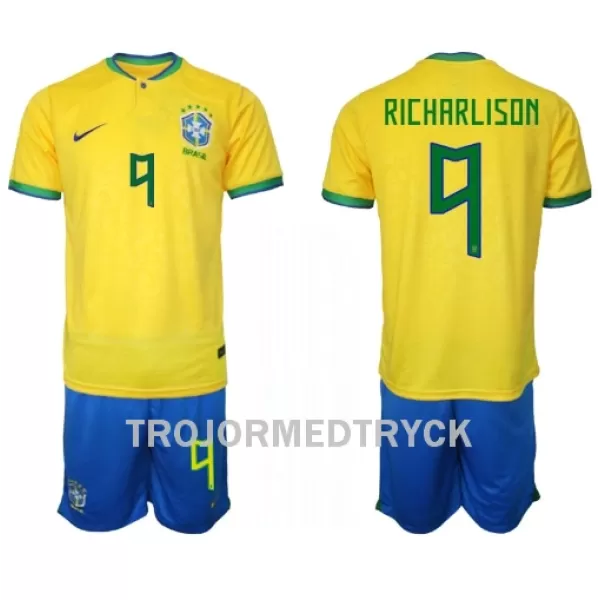 Brasilien Richarlison 9 VM 2022 Fotbollströja Barn Hemma