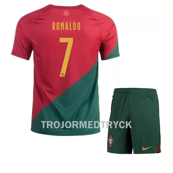 Portugal Cristiano Ronaldo 7 VM 2022 Fotbollströja Barn Hemma