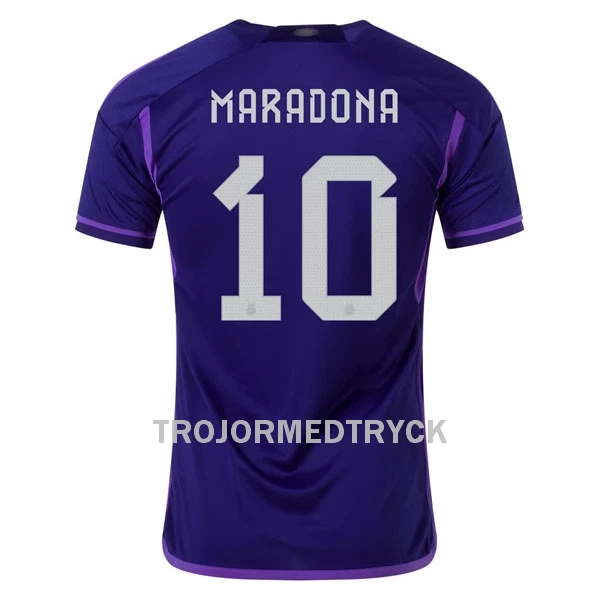 Argentina Maradona 10 VM 2022 Fotbollströja Borta